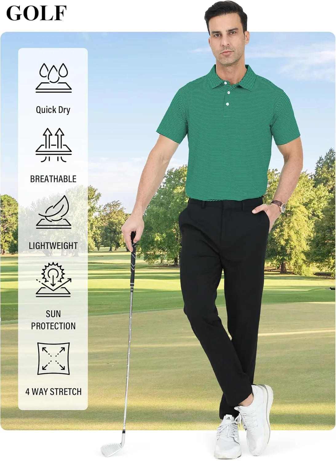2 Pack Mens Golf Polo Shirts Striped Moisture Wicking Short Sleeve Performance Quick Dry Casual Tennis Golf