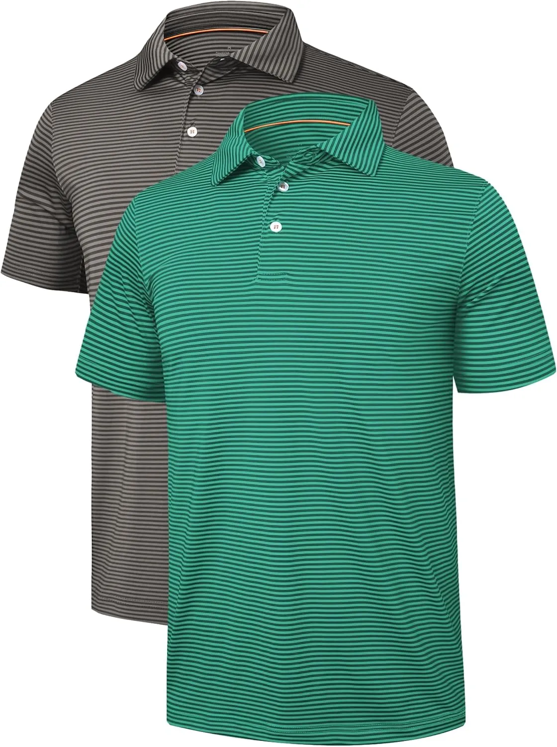 2 Pack Mens Golf Polo Shirts Striped Moisture Wicking Short Sleeve Performance Quick Dry Casual Tennis Golf