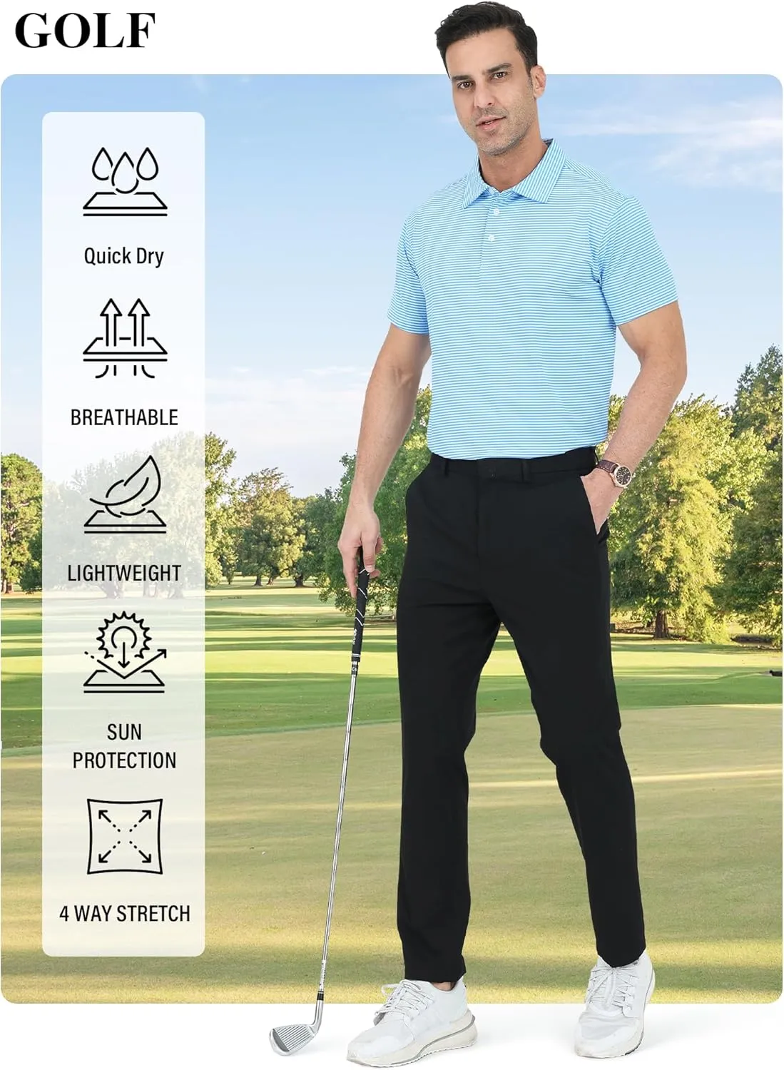 2 Pack Mens Golf Polo Shirts Striped Moisture Wicking Short Sleeve Performance Quick Dry Casual Tennis Golf