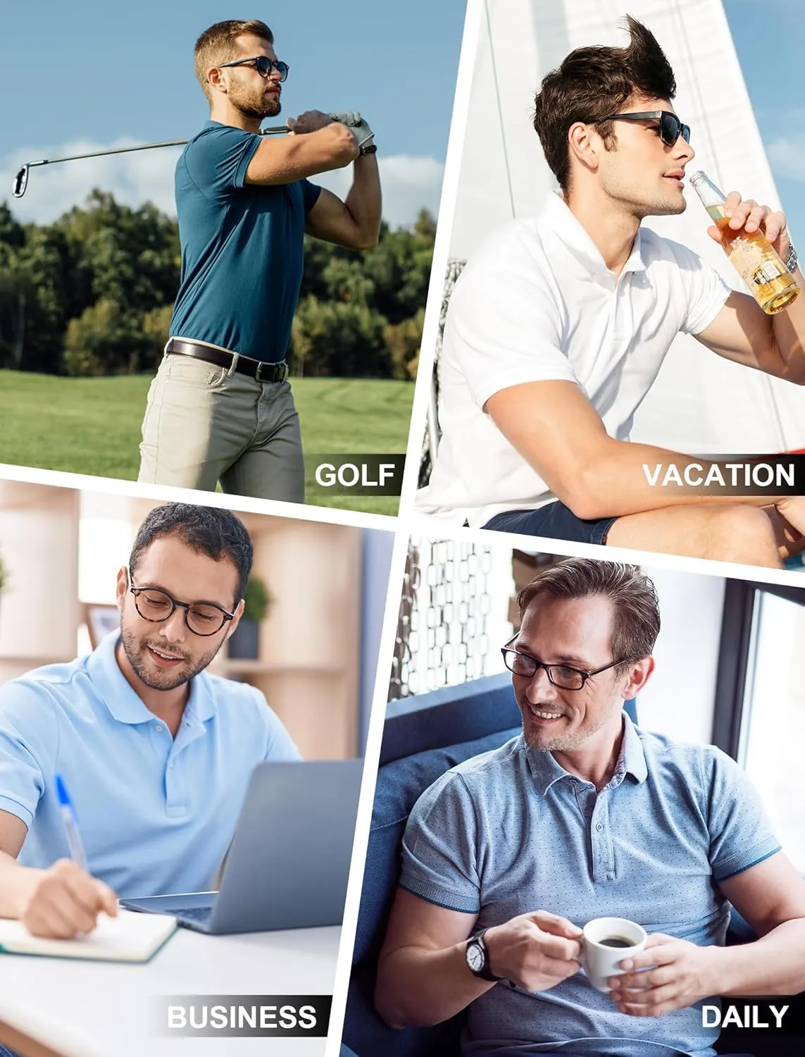 2 Pack Mens Golf Polo Shirts Striped Moisture Wicking Short Sleeve Performance Quick Dry Casual Tennis Golf
