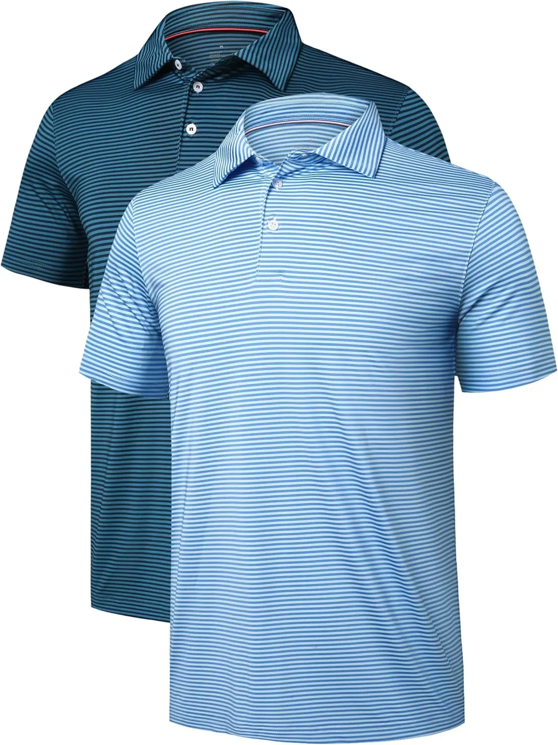 2 Pack Mens Golf Polo Shirts Striped Moisture Wicking Short Sleeve Performance Quick Dry Casual Tennis Golf