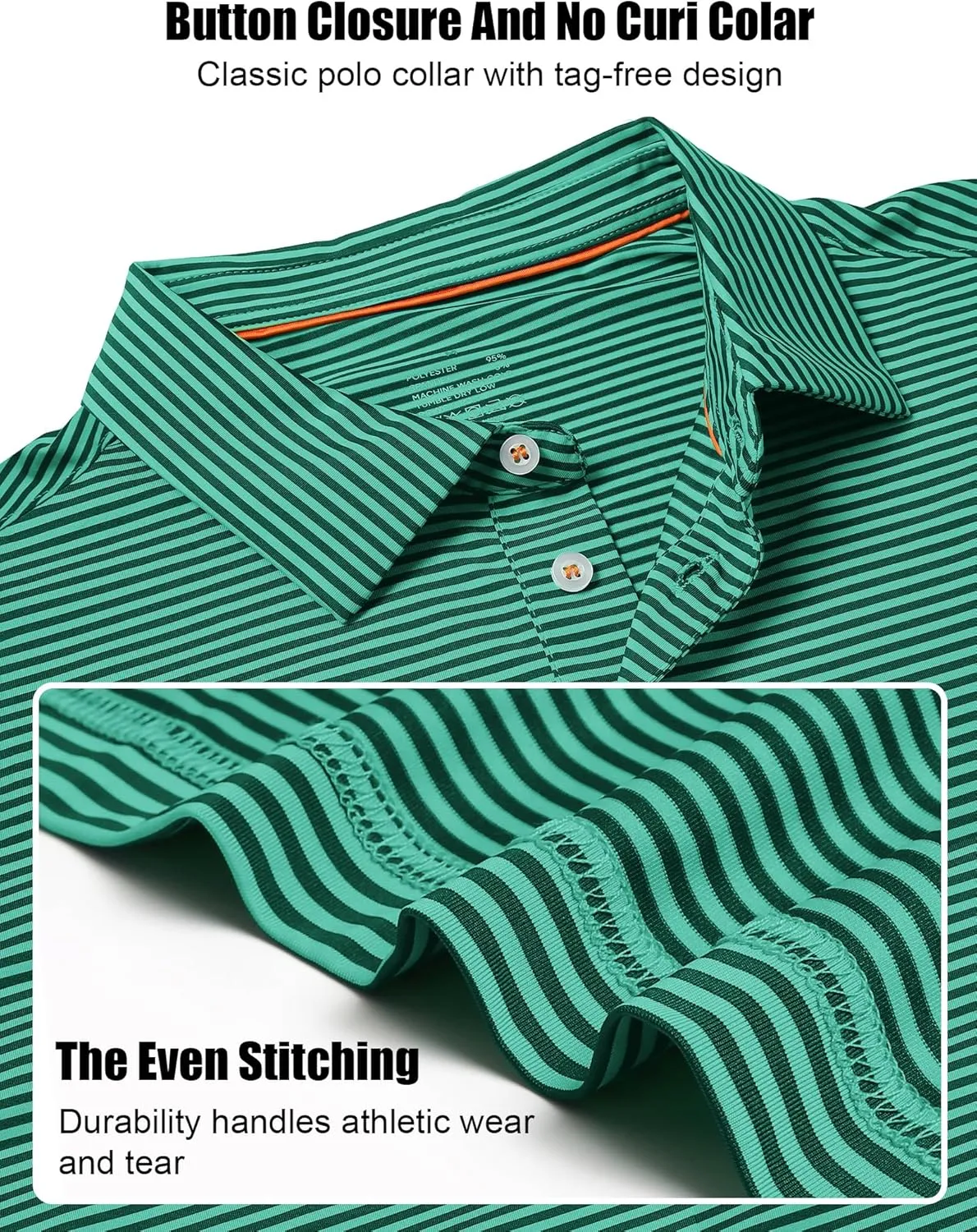 2 Pack Mens Golf Polo Shirts Striped Moisture Wicking Short Sleeve Performance Quick Dry Casual Tennis Golf