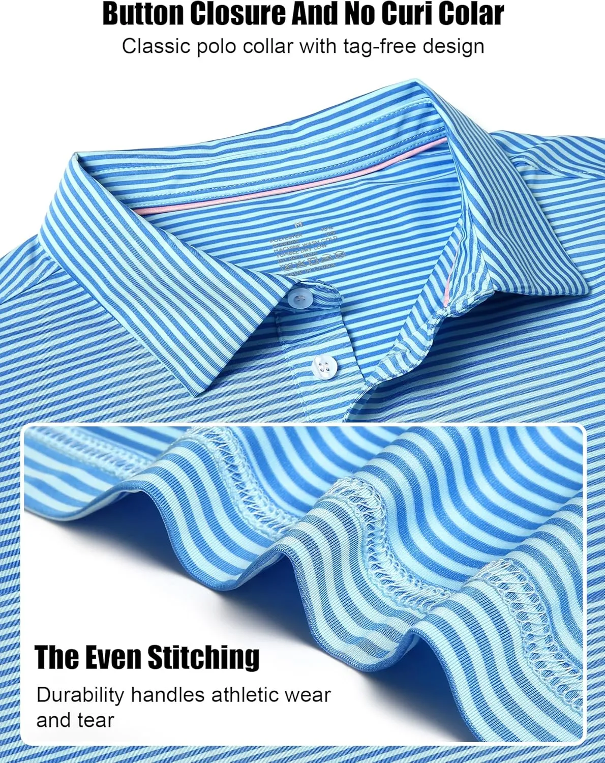 2 Pack Mens Golf Polo Shirts Striped Moisture Wicking Short Sleeve Performance Quick Dry Casual Tennis Golf