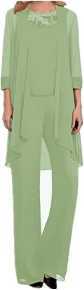 3Pcs Mother of Bride Pantsuits Women Dresses Evening Gresses Groom Tuxedo