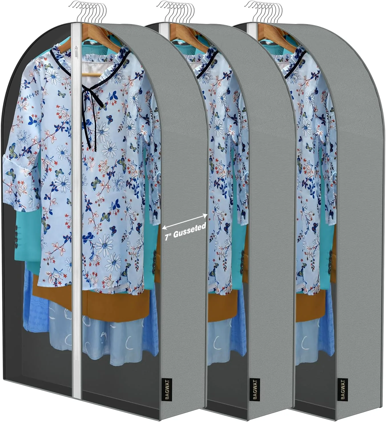 40'' Garment Bags - 3PK Clear Hanging Clothes Storage Bags with Front Zipper and Transparent PEVA Material
