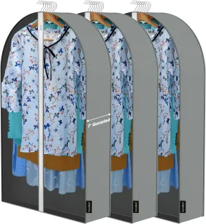 40'' Garment Bags - 3PK Clear Hanging Clothes Storage Bags with Front Zipper and Transparent PEVA Material