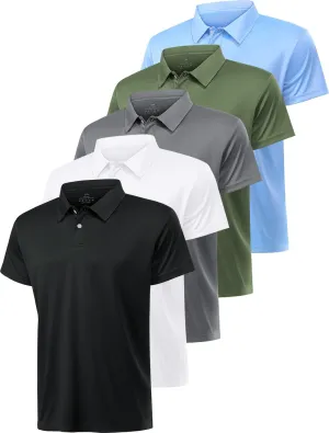 5 Pack Polo Shirts for Men Dry Fit Short Sleeve Golf T-Shirt Moisture Wicking Collared Casual Work Tops