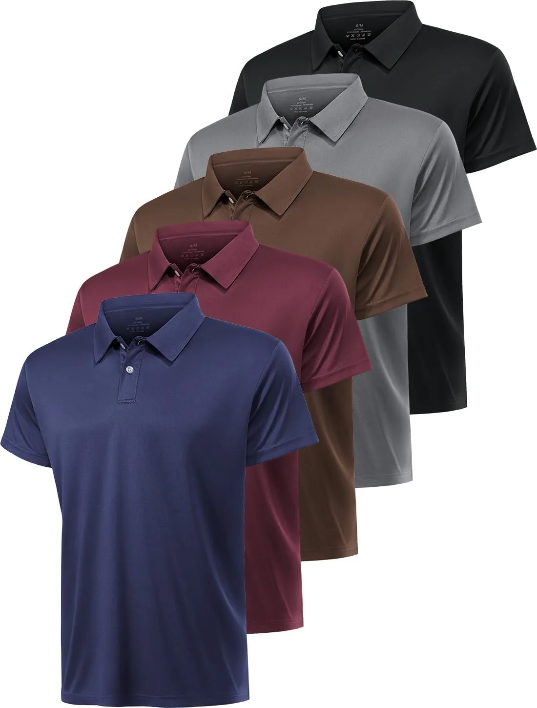 5 Pack Polo Shirts for Men Dry Fit Short Sleeve Golf T-Shirt Moisture Wicking Collared Casual Work Tops