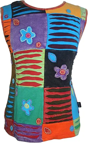 Agan Traders 2025 Summer Knit Cotton Stretchy Patch Bohemian Vibrant Cap Sleeveless Summer Top Tees Blouse
