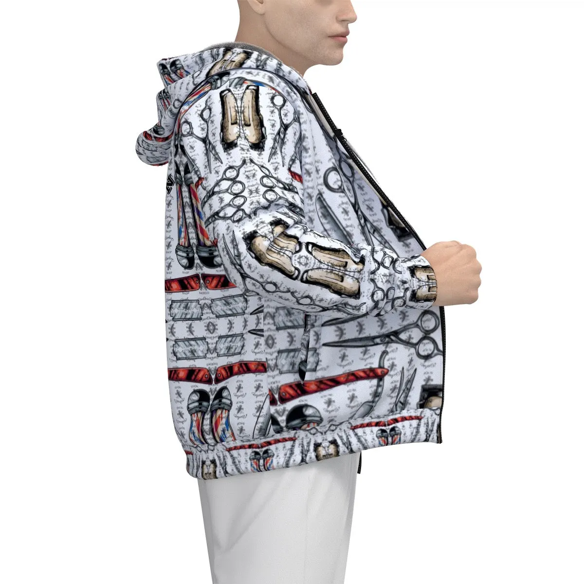 All-Over Print Men's Sherpa Fleece Zip Up Hoodie themed  barber4