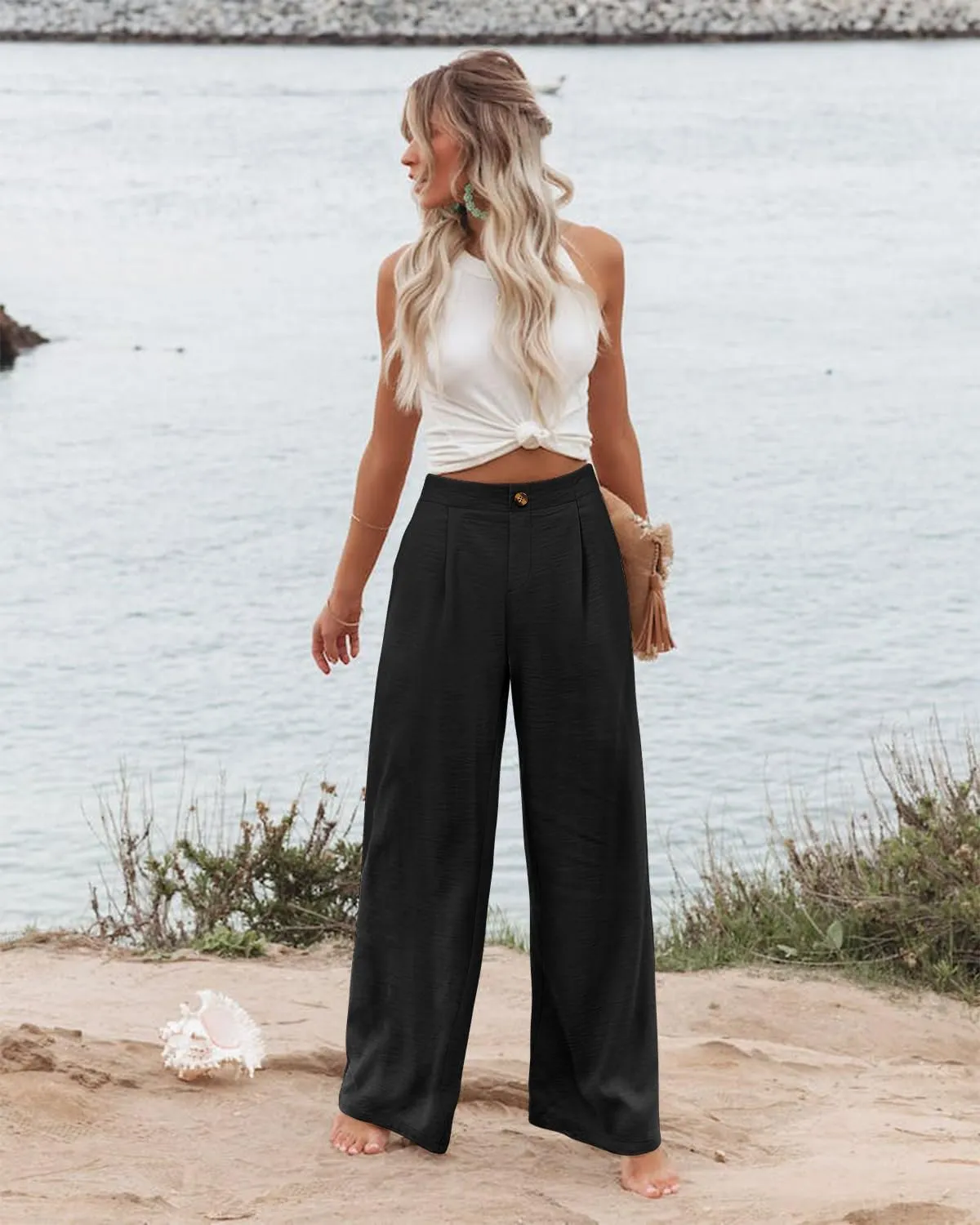 Angerella Casual Pants for Women High Elastic Waisted in The Back Business Trousers Long Casual Work Pants S-3XL