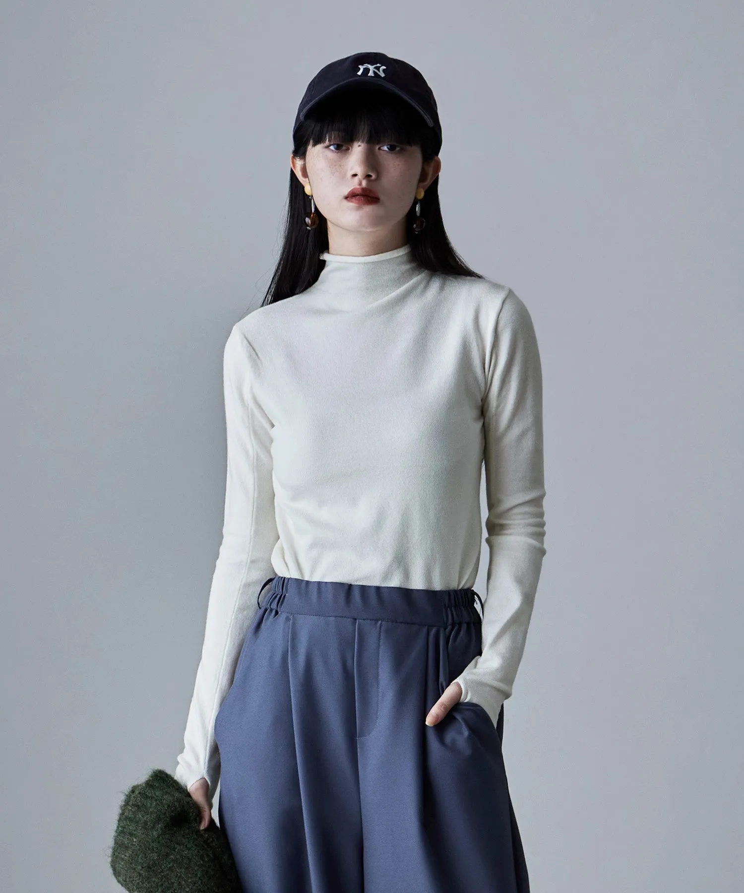 Angora touch high-neck knit
