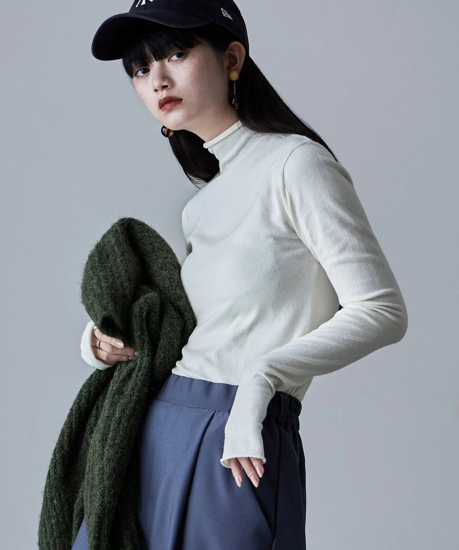 Angora touch high-neck knit