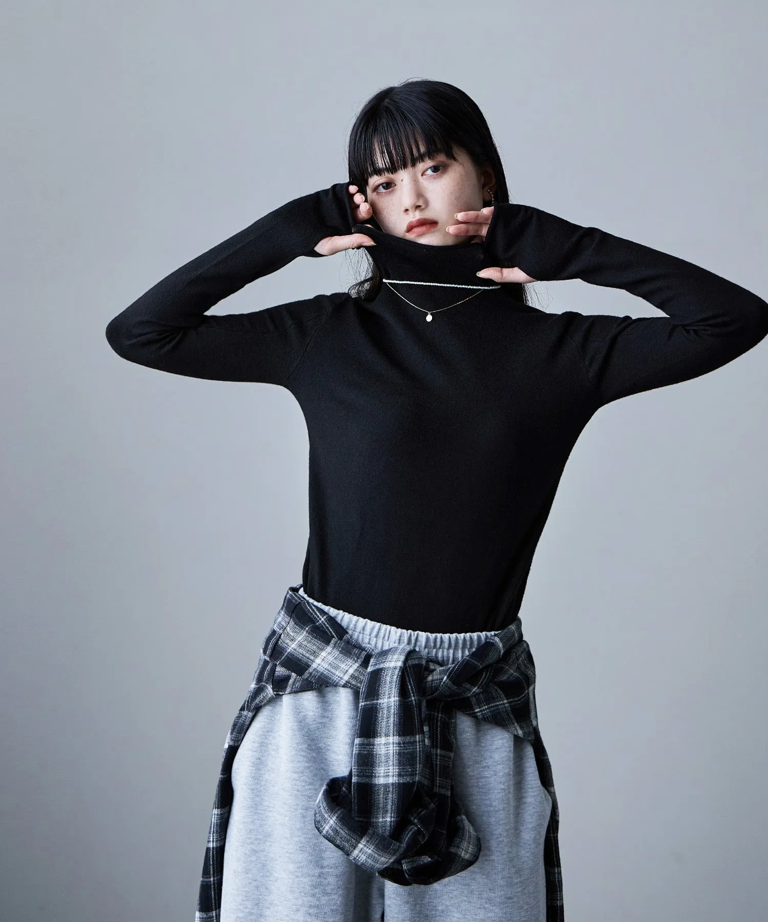Angora touch high-neck knit