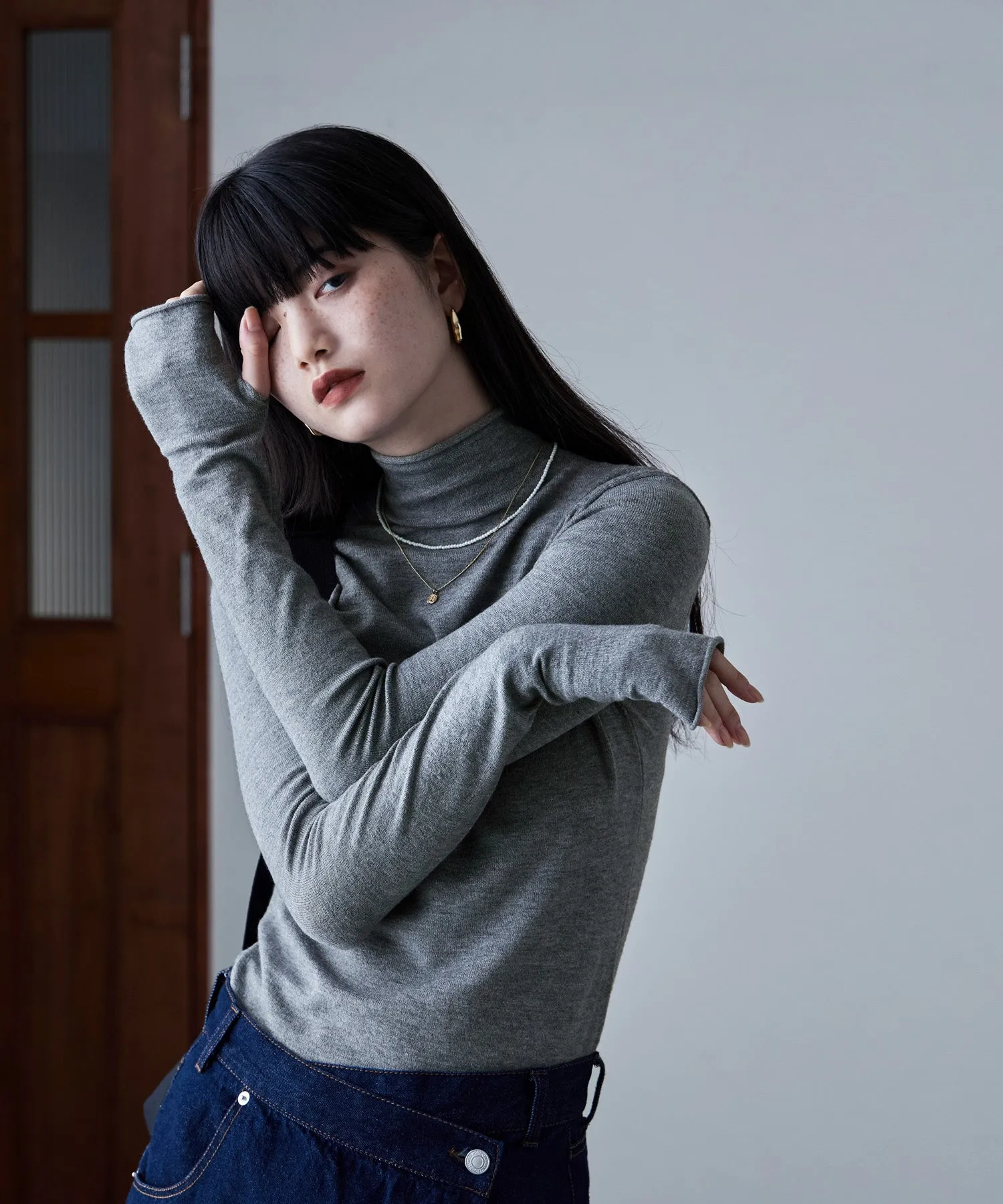 Angora touch high-neck knit