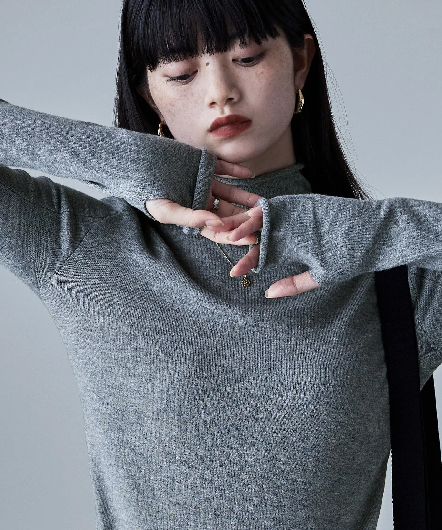 Angora touch high-neck knit