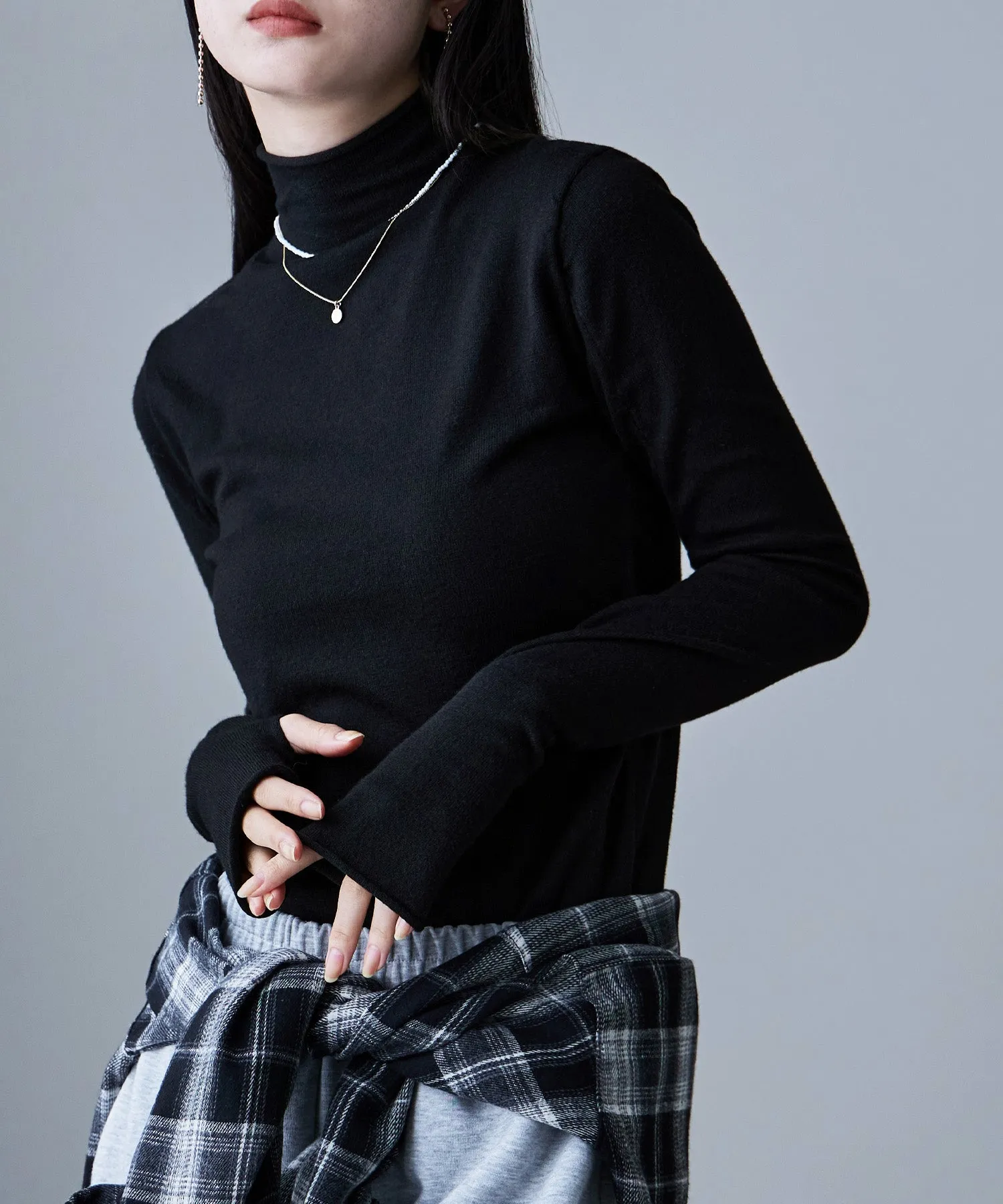 Angora touch high-neck knit