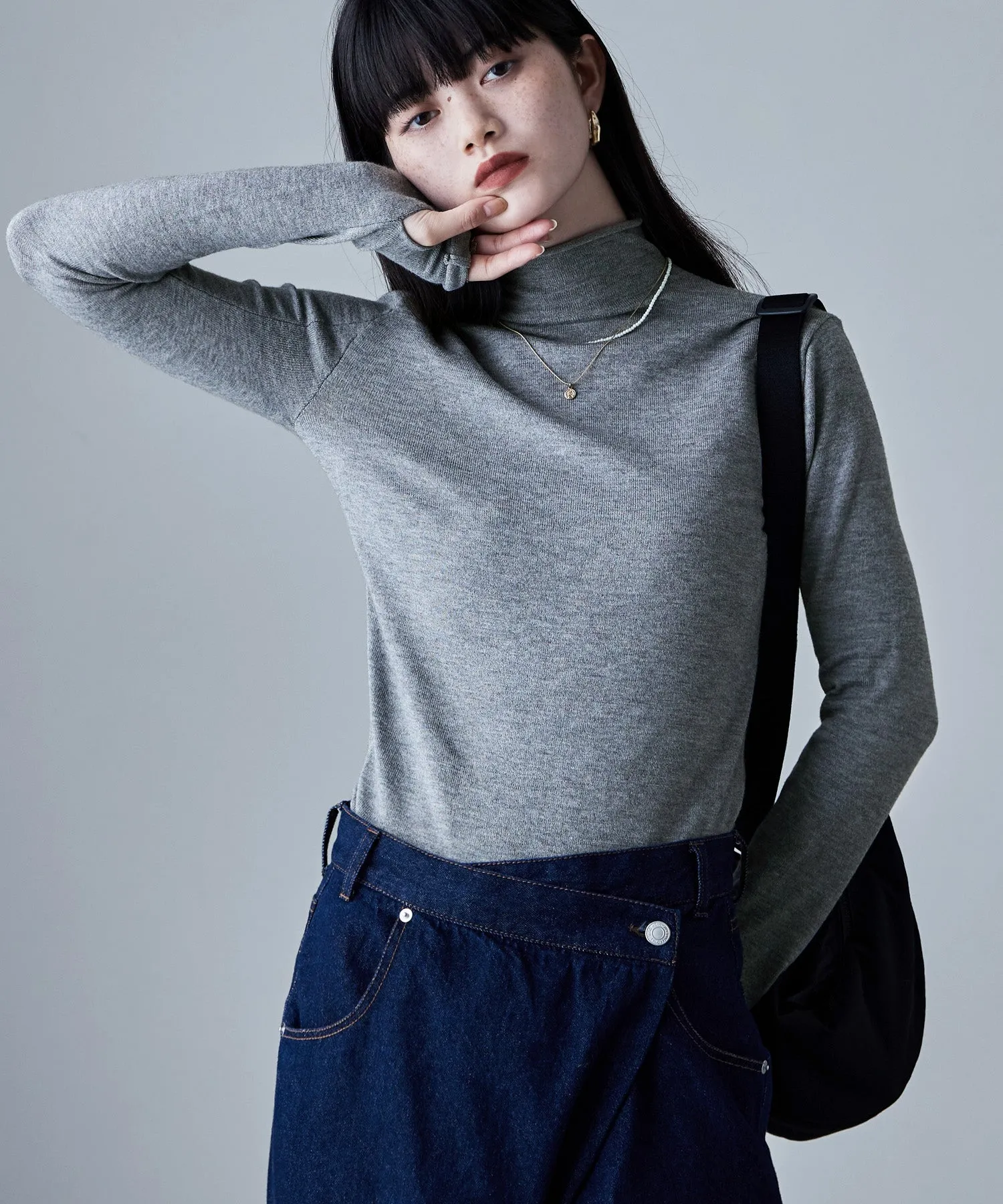 Angora touch high-neck knit