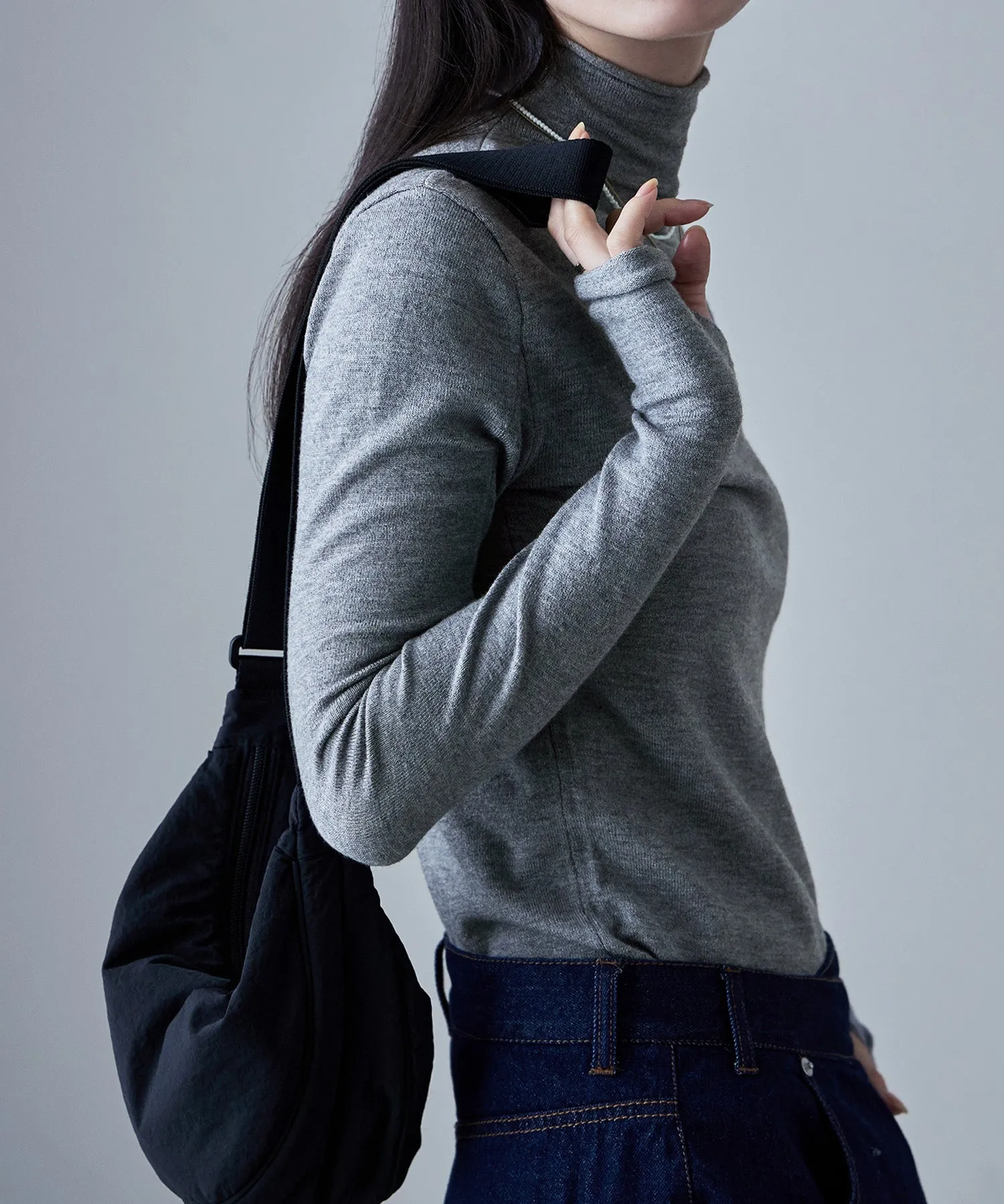 Angora touch high-neck knit