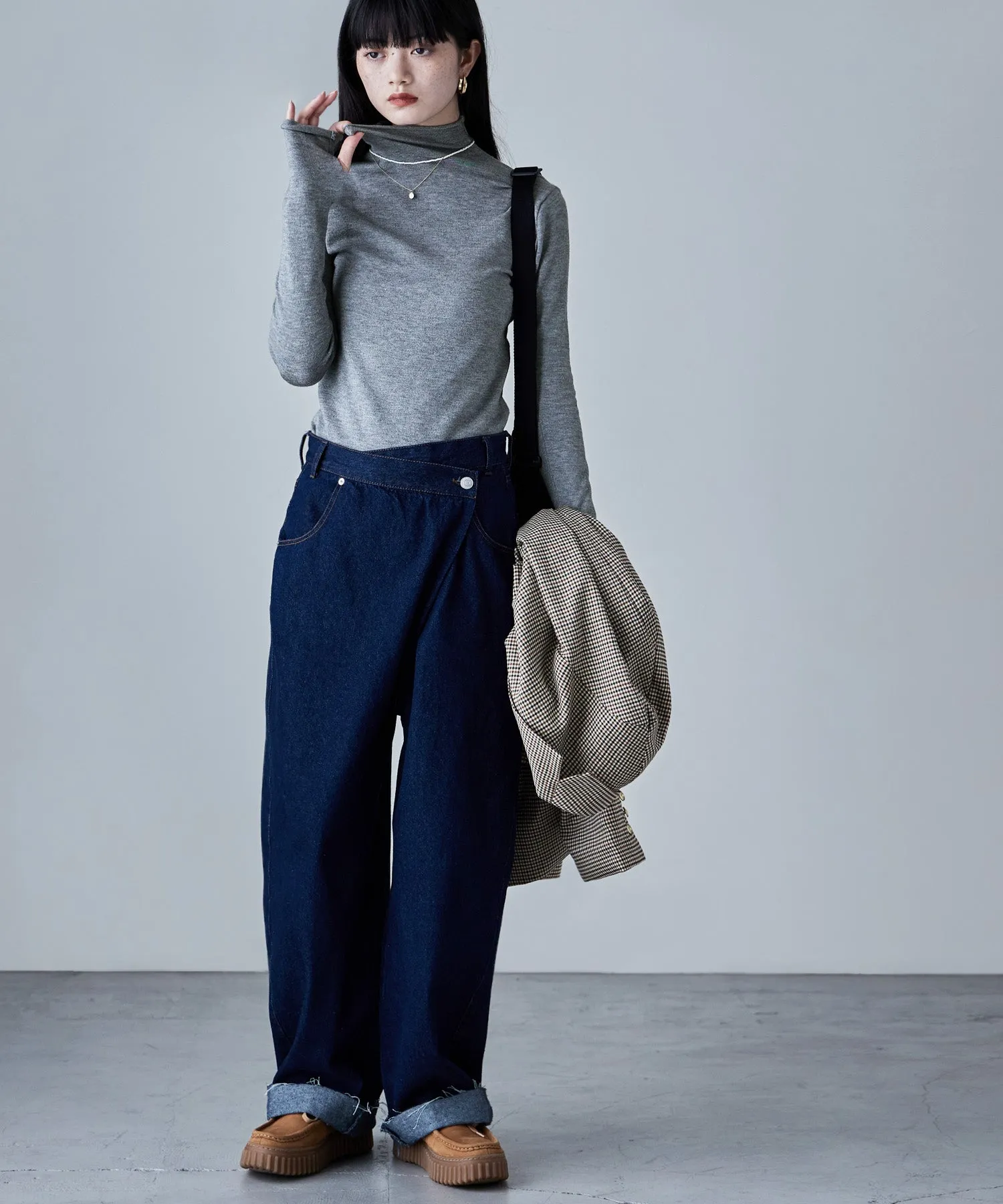 Angora touch high-neck knit