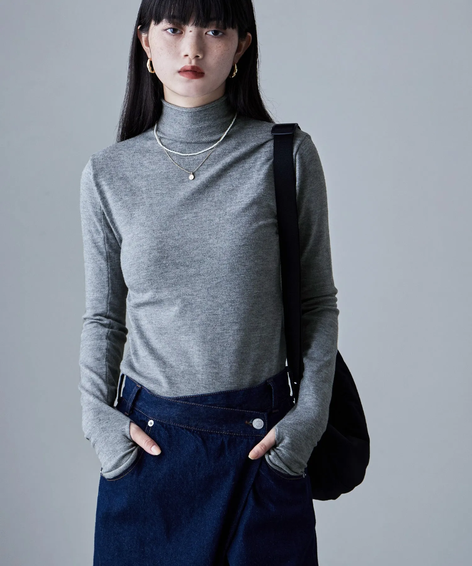 Angora touch high-neck knit