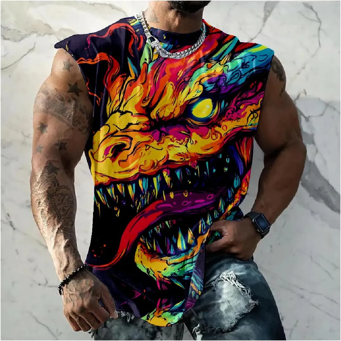 Animal Graphic Tank Tops for Men Casual Summer Sleeveless 3D Printed Muscle Shirts Big and Tall Quick Dry Undershirt T-Shirts