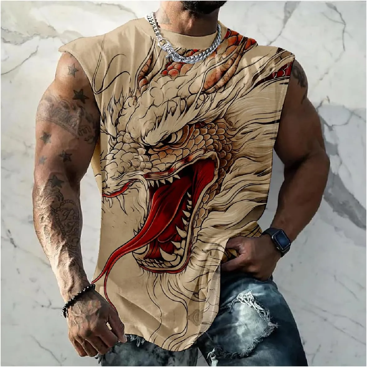 Animal Graphic Tank Tops for Men Casual Summer Sleeveless 3D Printed Muscle Shirts Big and Tall Quick Dry Undershirt T-Shirts