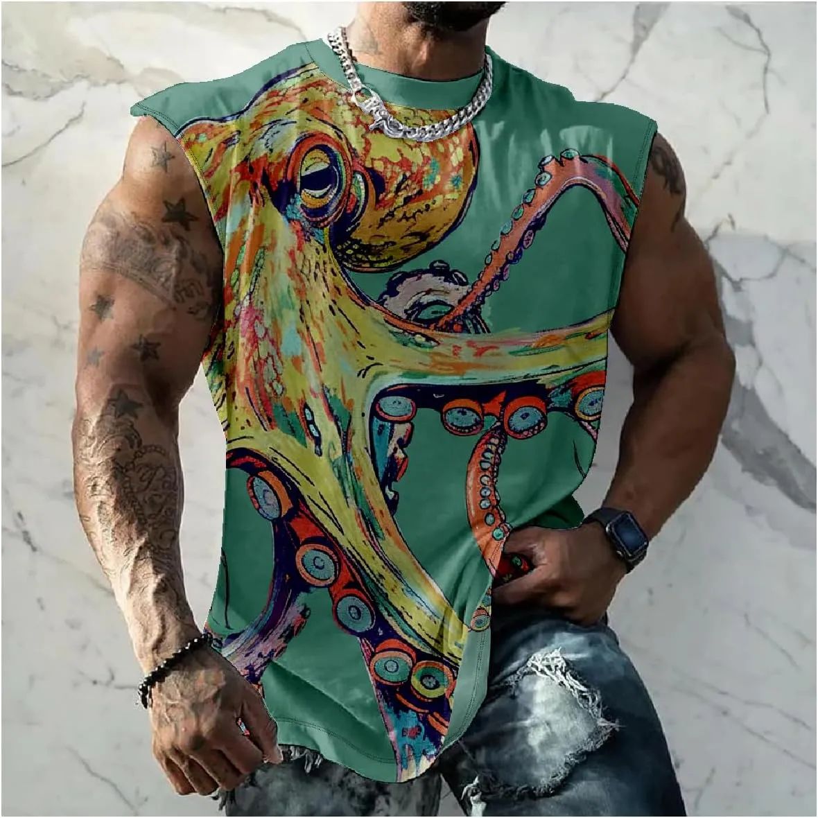 Animal Graphic Tank Tops for Men Casual Summer Sleeveless 3D Printed Muscle Shirts Big and Tall Quick Dry Undershirt T-Shirts