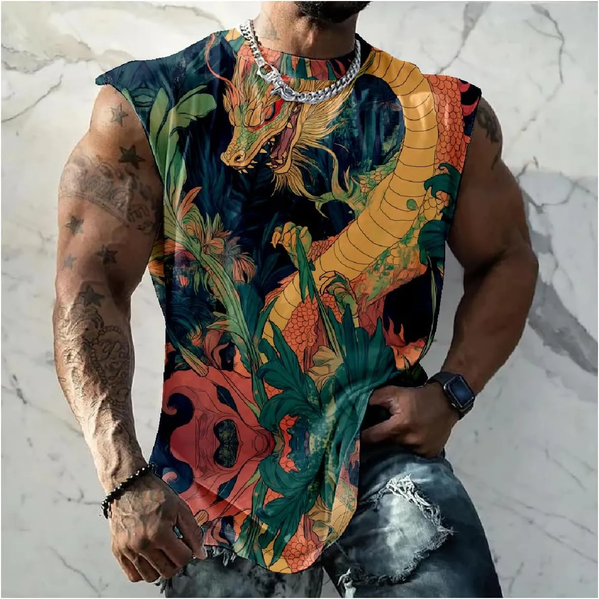 Animal Graphic Tank Tops for Men Casual Summer Sleeveless 3D Printed Muscle Shirts Big and Tall Quick Dry Undershirt T-Shirts