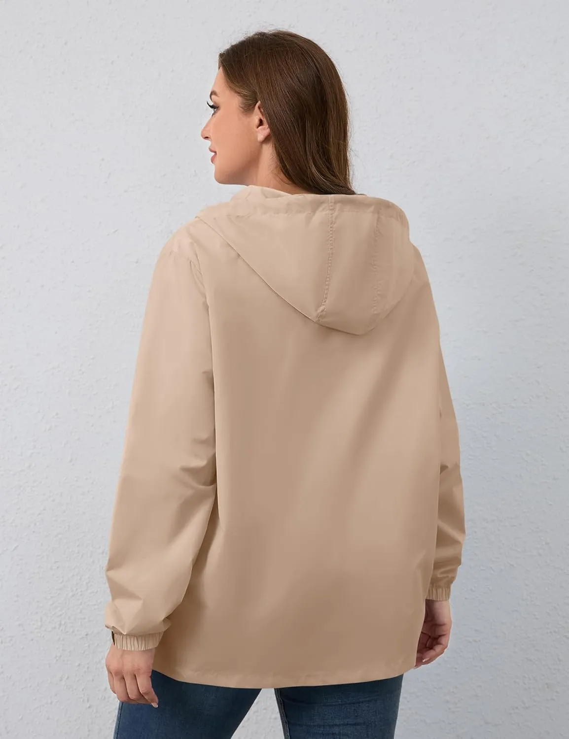 Avoogue Plus Size Womens Rain Jacket with Hood,Packable,Lightweight,Windbreaker,Waterproof Thin Jackets,Hiking,Travel