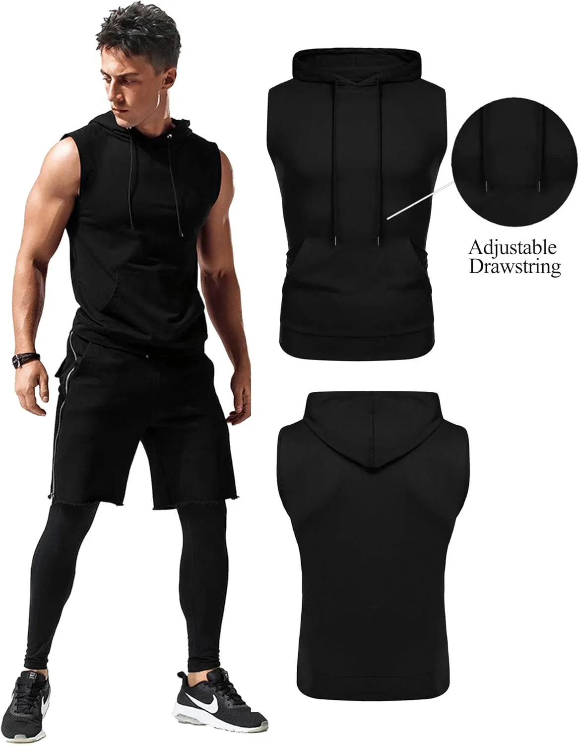 Babioboa Men's Workout Hooded Tank Tops Sleeveless Gym Hoodies Bodybuilding Muscle Cut Off T-Shirts