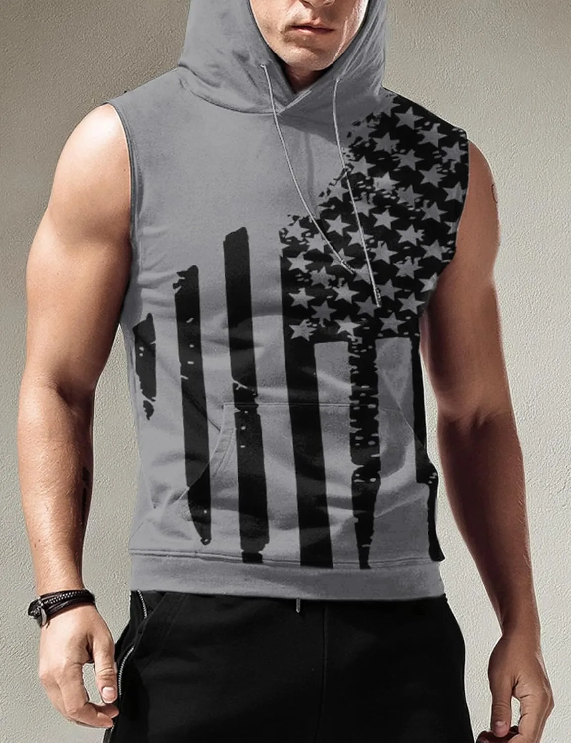Babioboa Men's Workout Hooded Tank Tops Sleeveless Gym Hoodies Bodybuilding Muscle Cut Off T-Shirts