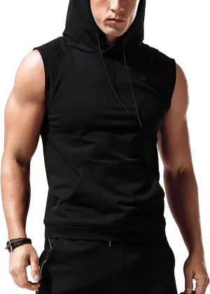 Babioboa Men's Workout Hooded Tank Tops Sleeveless Gym Hoodies Bodybuilding Muscle Cut Off T-Shirts
