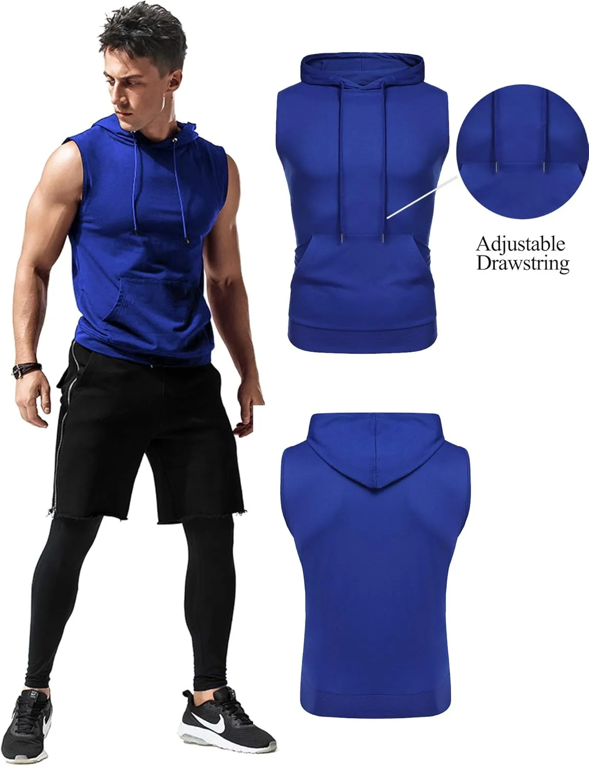 Babioboa Men's Workout Hooded Tank Tops Sleeveless Gym Hoodies Bodybuilding Muscle Cut Off T-Shirts