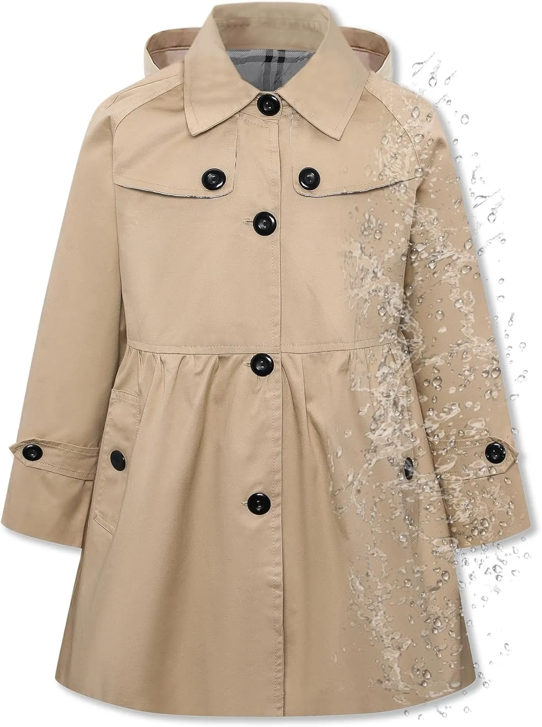 Betusline Girls Rain Jackets Lightweight Waterproof Hooded Trench Coats Windbreaker Raincoats for Girls,Waterproof-Khaki,9-10 Years