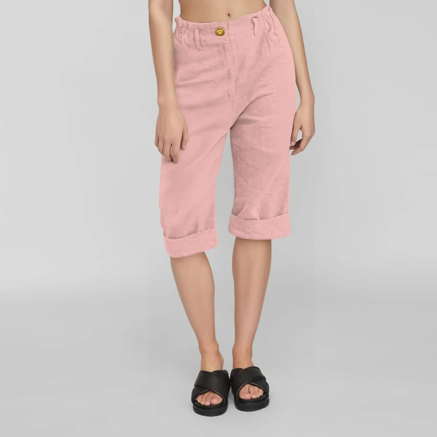 Capri Linen Pants Women Casual Elastic Waisted Trousers Stretchy Ladies Cropped Palazzo Pants Casual Summer 2025