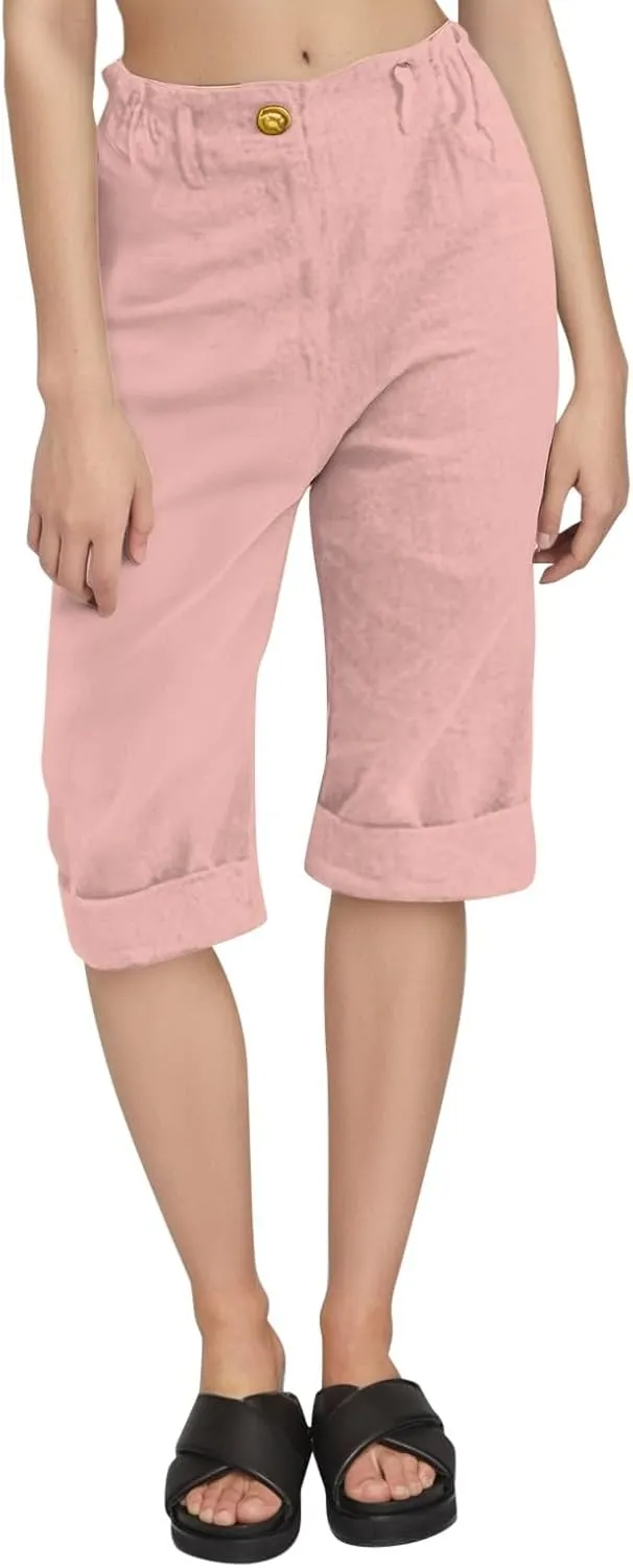 Capri Linen Pants Women Casual Elastic Waisted Trousers Stretchy Ladies Cropped Palazzo Pants Casual Summer 2025