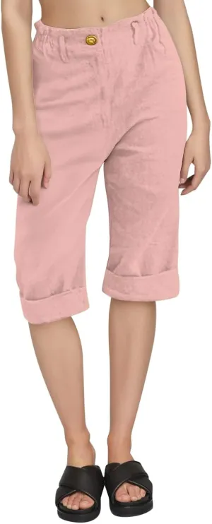 Capri Linen Pants Women Casual Elastic Waisted Trousers Stretchy Ladies Cropped Palazzo Pants Casual Summer 2025