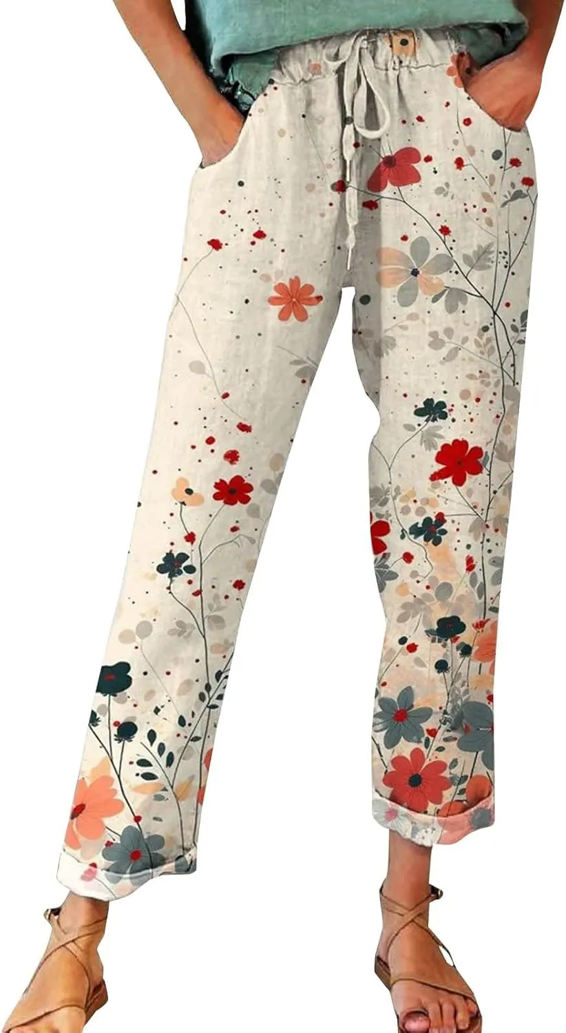 Casual Linen Pants for Women Summer Wide Leg Linen Pants for Women Casual Womens Pants Tall