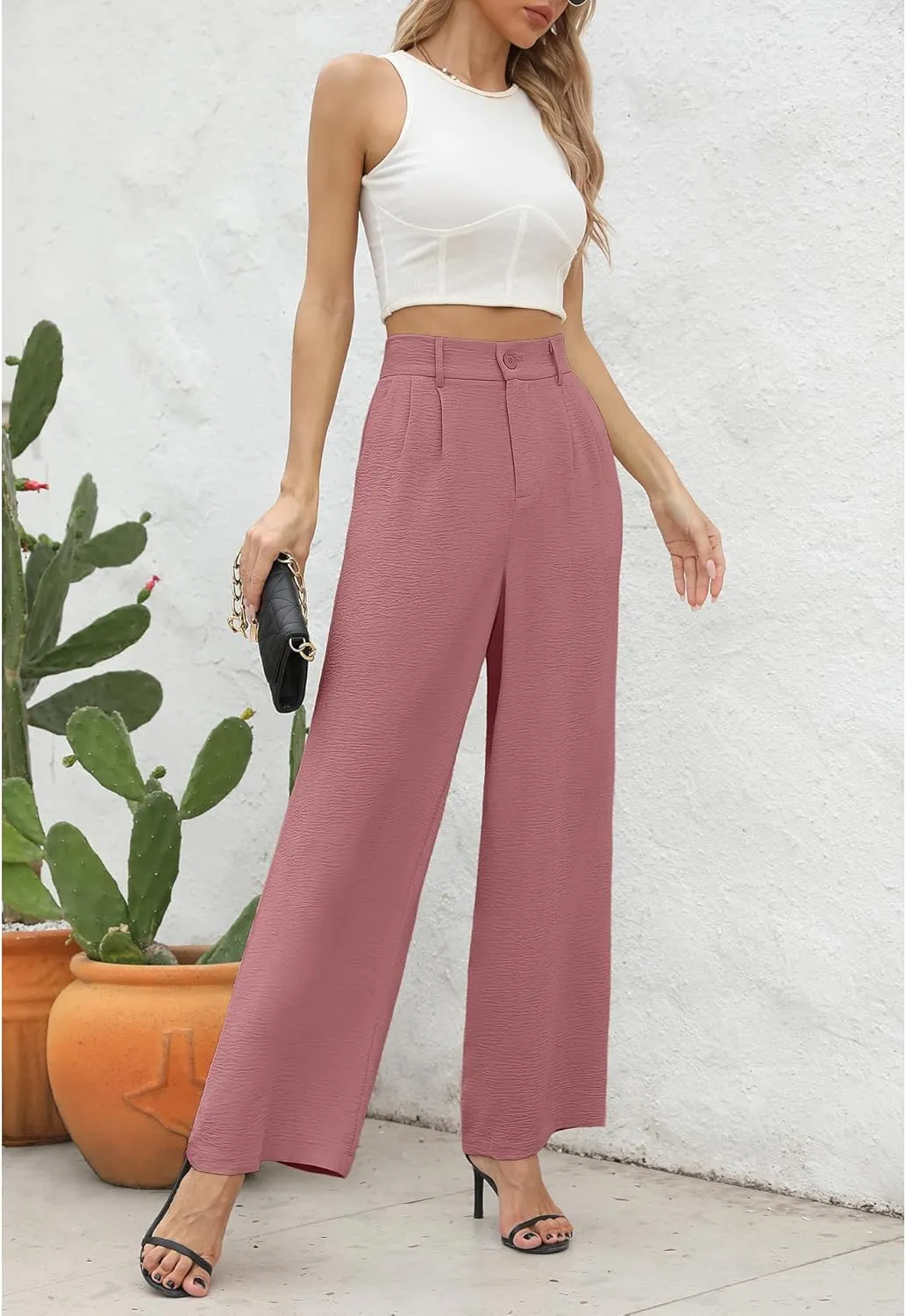 CZYINXIAN Women's Casual High Waisted Wide Leg Pants Flowy Business Work Casual Pants with Pockets