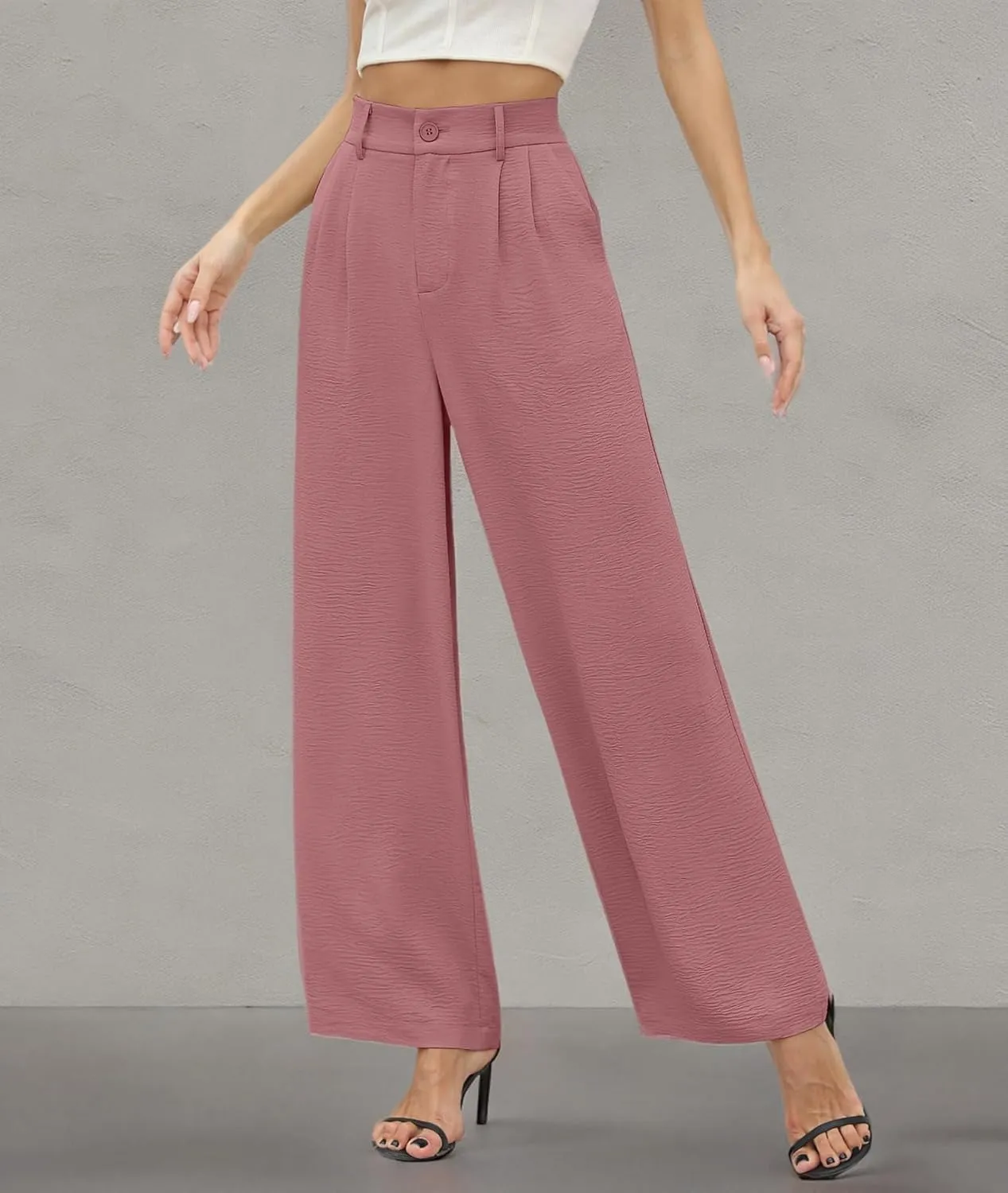 CZYINXIAN Women's Casual High Waisted Wide Leg Pants Flowy Business Work Casual Pants with Pockets