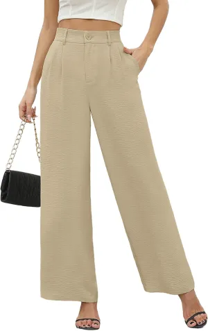 CZYINXIAN Women's Casual High Waisted Wide Leg Pants Flowy Business Work Casual Pants with Pockets