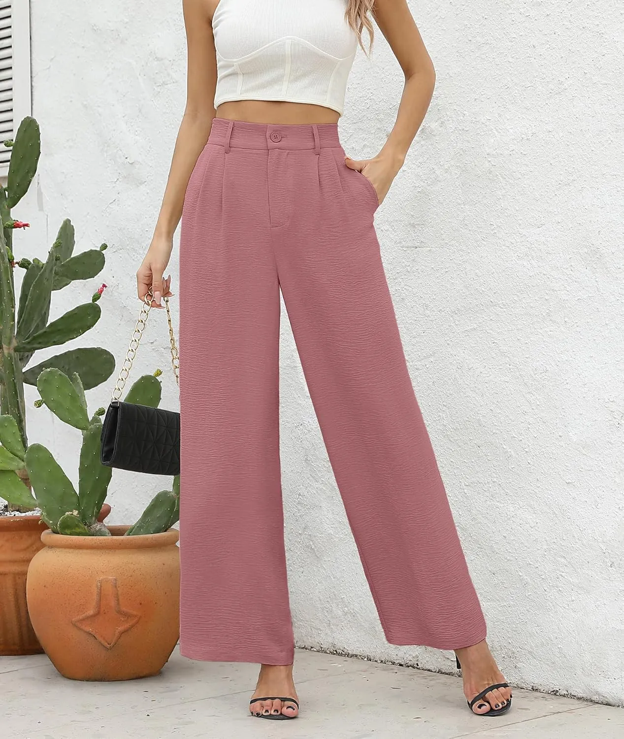 CZYINXIAN Women's Casual High Waisted Wide Leg Pants Flowy Business Work Casual Pants with Pockets