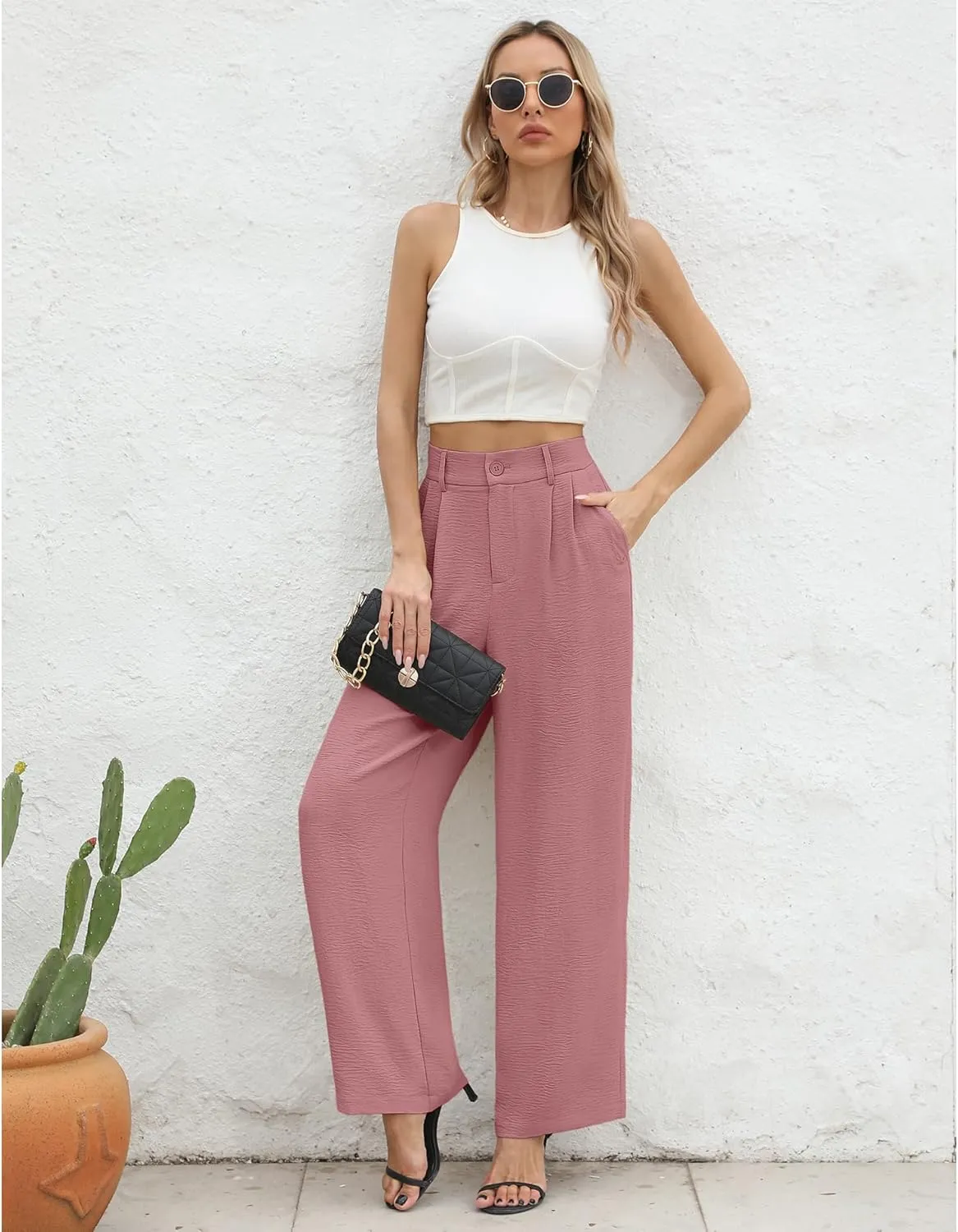 CZYINXIAN Women's Casual High Waisted Wide Leg Pants Flowy Business Work Casual Pants with Pockets