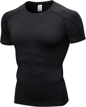 EARGFM Men's Compression Shirt Athletic Short Sleeve Quick Dry Base-Layer Workout Running Sports Active Fitted, 1 Pack #Black, Small