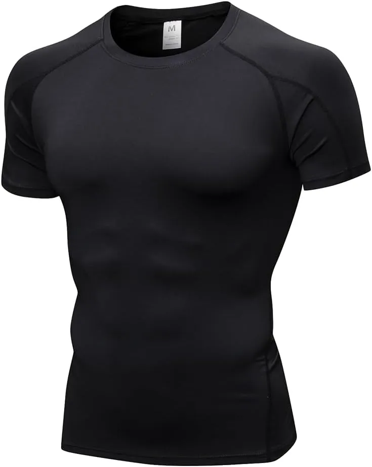 EARGFM Men's Compression Shirt Athletic Short Sleeve Quick Dry Base-Layer Workout Running Sports Active Fitted, 1 Pack #Black, Small