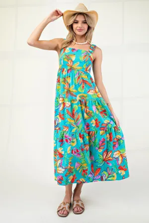 Easel Tropical Print Flowy Bow Back Maxi Dress