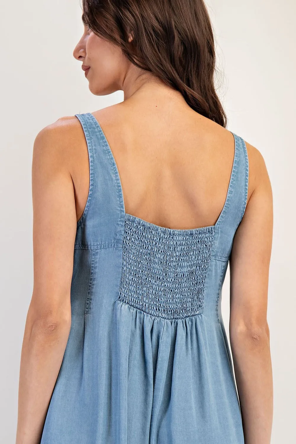 ee:Some Denim Ruffle Hem Sleeveless Maxi Dress