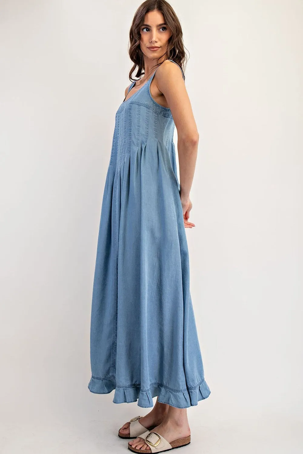 ee:Some Denim Ruffle Hem Sleeveless Maxi Dress