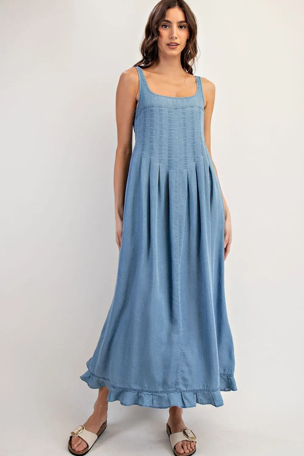 ee:Some Denim Ruffle Hem Sleeveless Maxi Dress